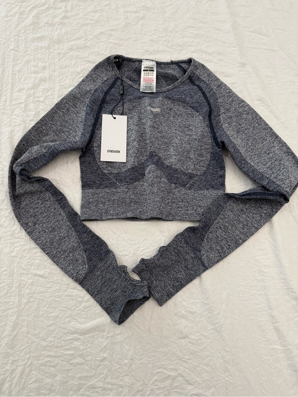 Gymshark Navy Heather Seamless Long Sleeve Crop Top